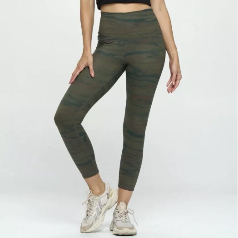 EVCR Evolution and Creation Leggings Bronze Green Print High Waist